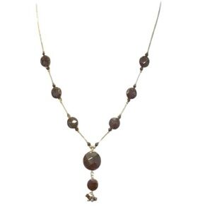 Necklace Iridescent Black Beads Silver Chain